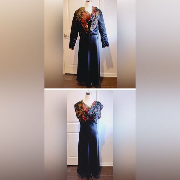 2-pc Victoria’s Secret Sz L VTG 80’s Quilted Night Jacket & Elegant Black Gown
